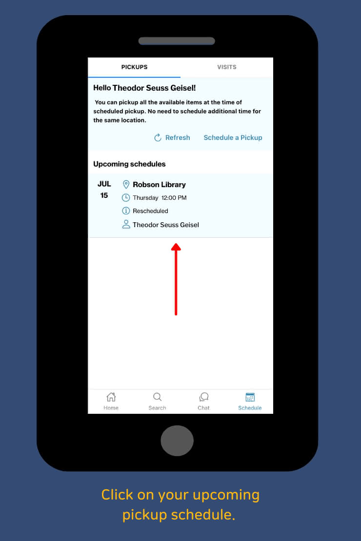Click on your upcoming pickup schedule.
