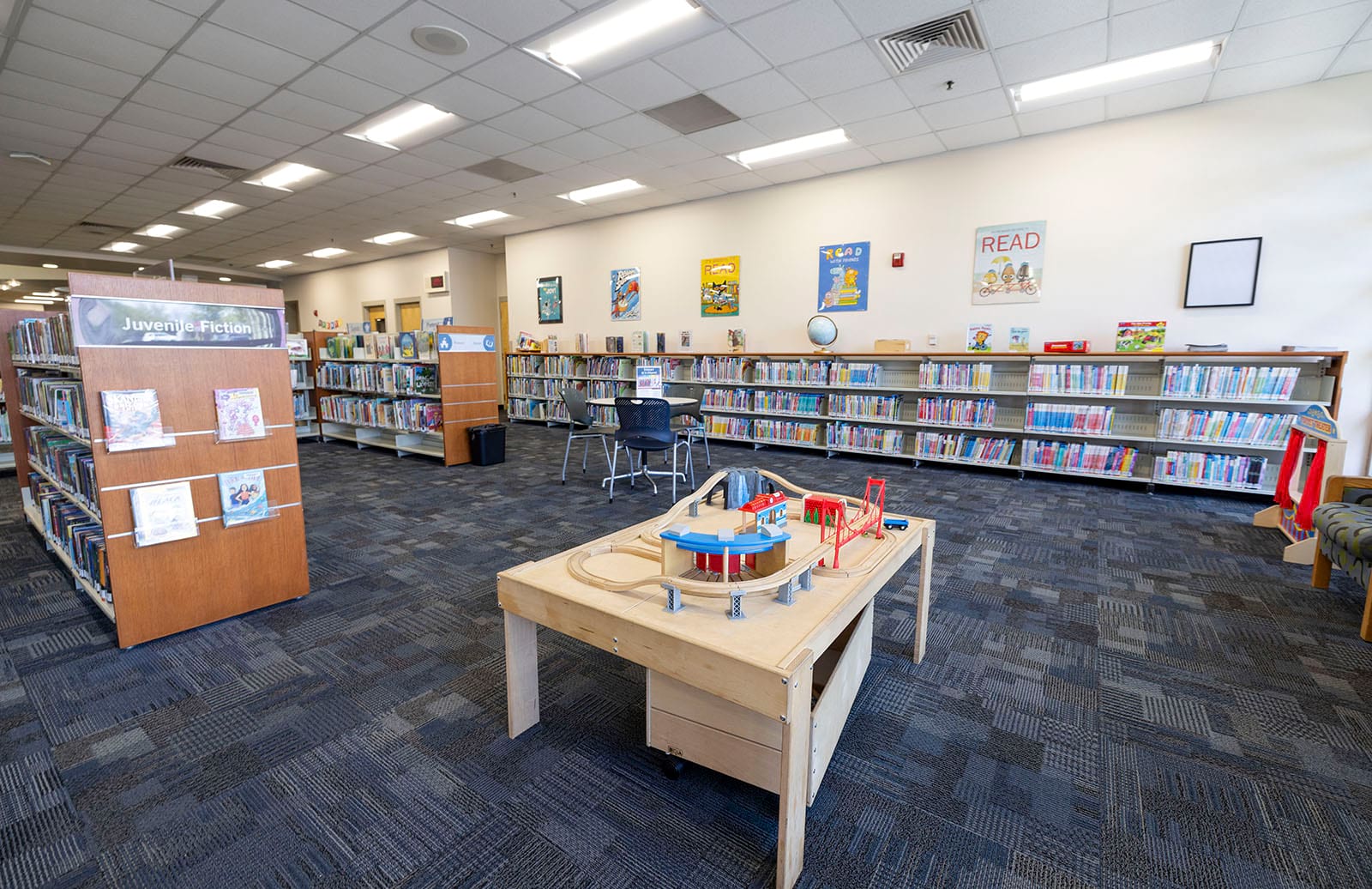 Photo of a play table in the kids area of North Valley Regional Library